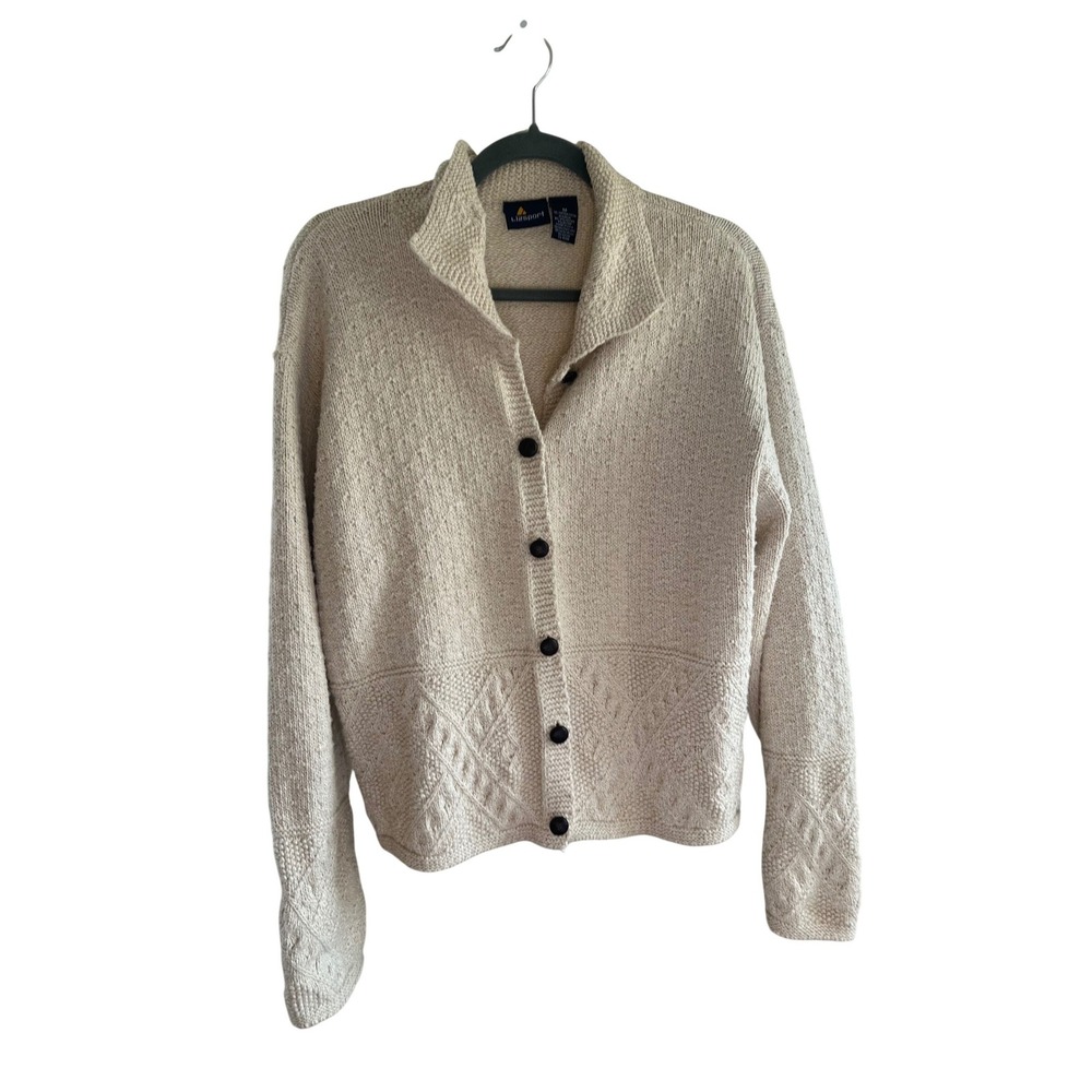 Lizsport Vintage Oatmeal Beige Textured Knit Button Front Cardigan Sweater M